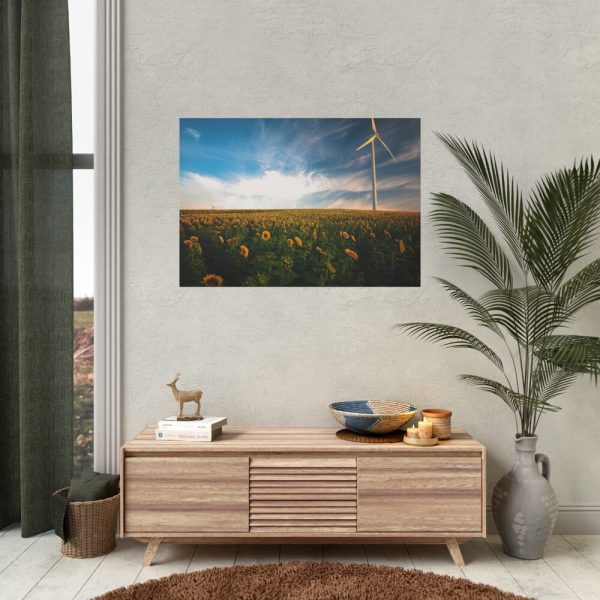 Sunflower Field with Wind Turbine Poster