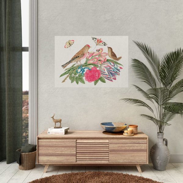 Brown Birds on Bouquet with Tulip Poster