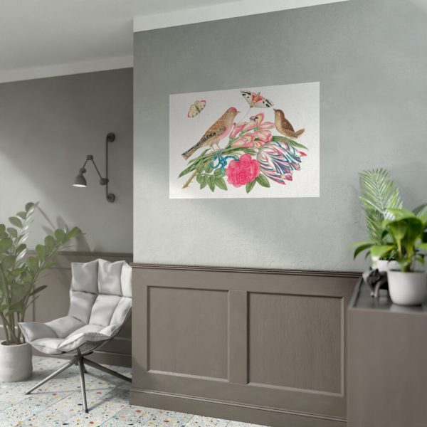 Brown Birds on Bouquet with Tulip Poster
