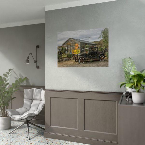 92409-161.jpg Vintage Truck by the Hut in Desert Poster