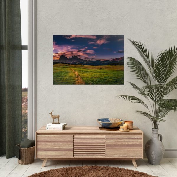 Scenic Sky Clouds and Sunset Above Mountains Poster
