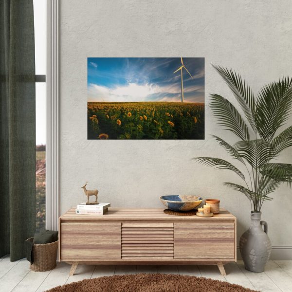 Sunflower Field with Wind Turbine Poster