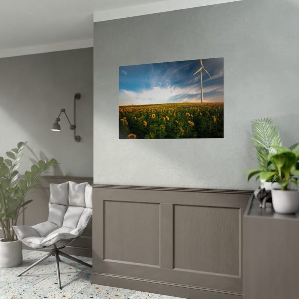 Sunflower Field with Wind Turbine Poster