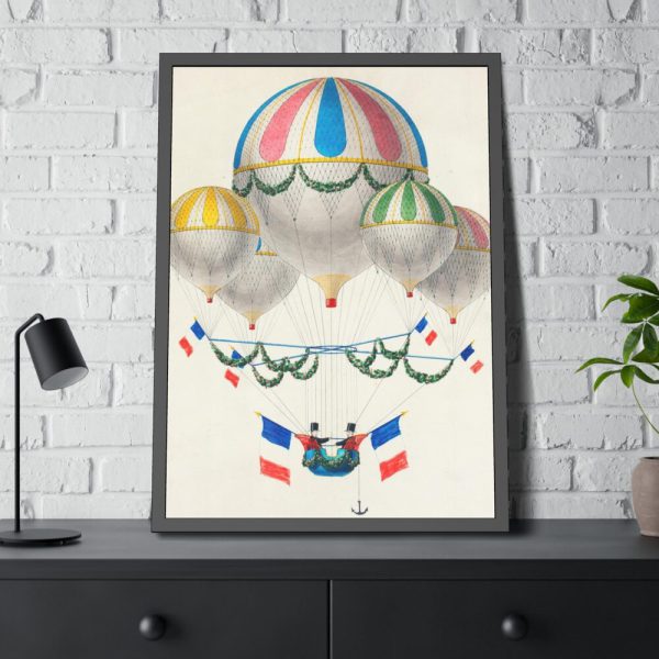 French Flag Decorated Group of Air Balloons by Leon Benett Framed Poster