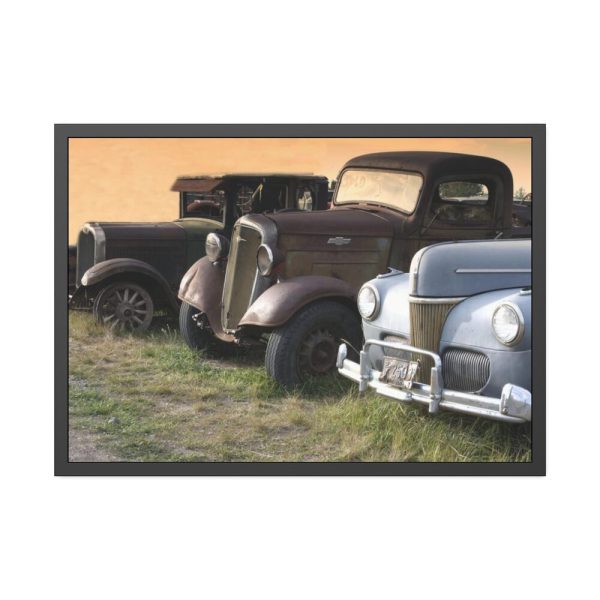 93854-132.jpg Antique Trucks and Cars Along the Road Framed Poster