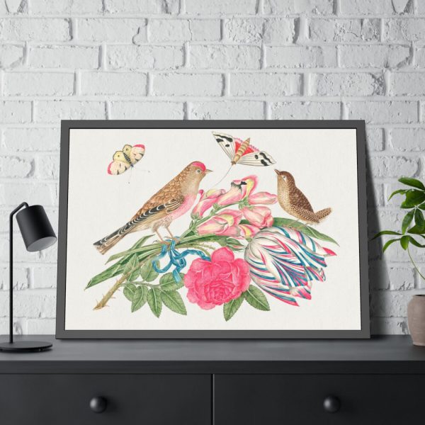 93854-167.jpg Brown Birds on Bouquet with Tulip Framed Poster