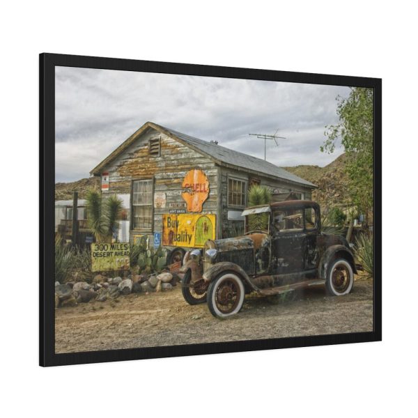 Vintage Truck by the Hut in Desert Framed Poster
