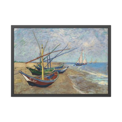 Fishing Boats on the Beach at Saintes-Maries by Vincent van Gogh Framed Poster
