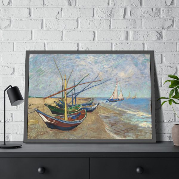 93854-271.jpg Fishing Boats on the Beach at Saintes-Maries by Vincent van Gogh Framed Poster