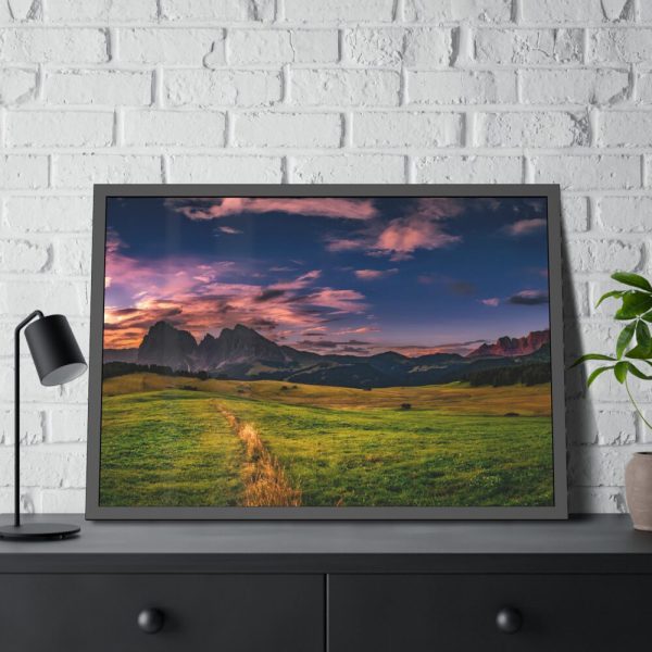 Scenic Sky Clouds and Sunset Above Mountains Framed Poster