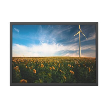 Sunflower Field with Wind Turbine Framed Poster