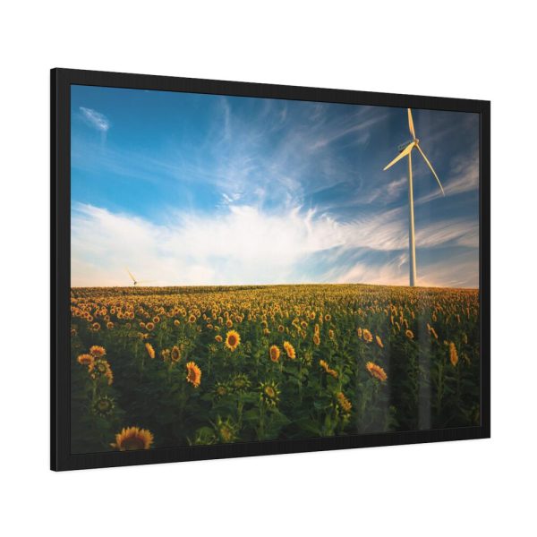 Sunflower Field with Wind Turbine Framed Poster