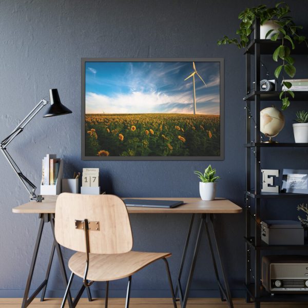 Sunflower Field with Wind Turbine Framed Poster