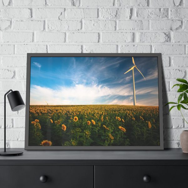 Sunflower Field with Wind Turbine Framed Poster