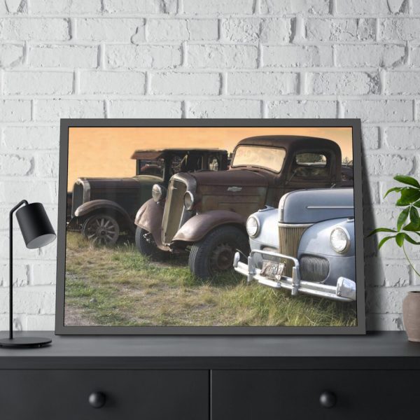 93855-135.jpg Antique Trucks and Cars Along the Road Framed Poster