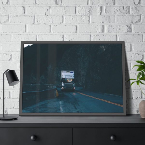 Scania Truck on the Road in the Mountains Framed Poster