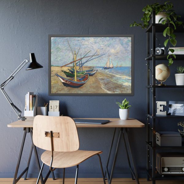 93855-270.jpg Fishing Boats on the Beach at Saintes-Maries by Vincent van Gogh Framed Poster