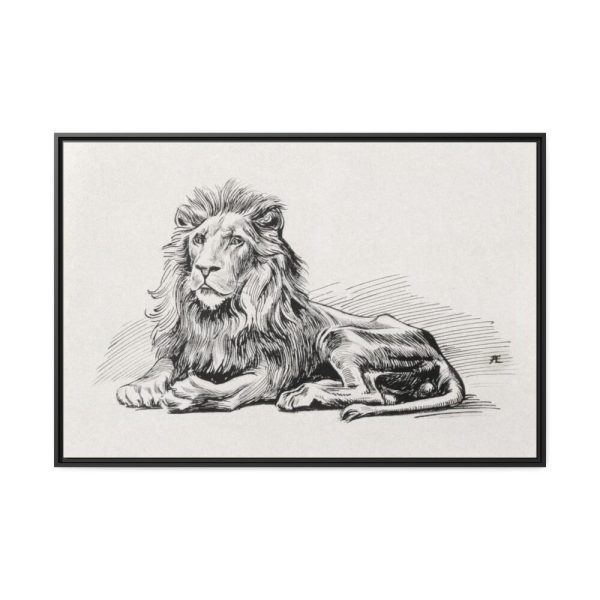 Vintage Lion Illustration by Albert Edelfelt Framed Canvas