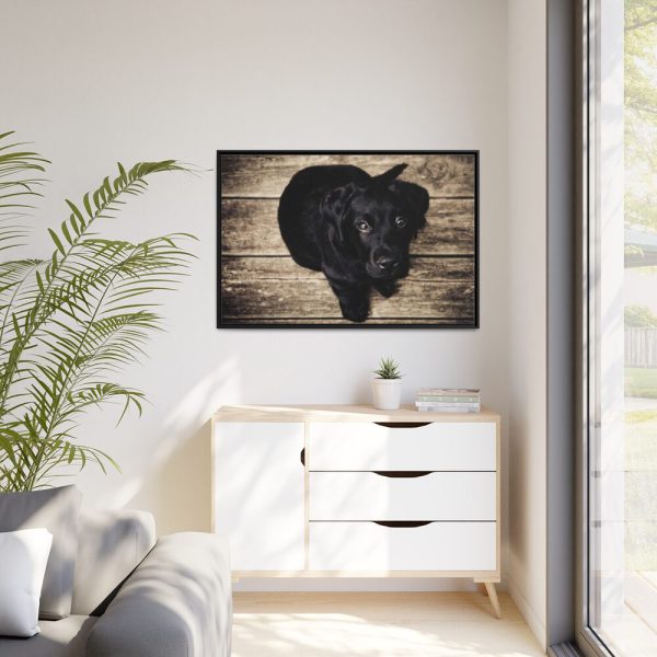 88289-343.jpg Black Labrador Dog Sitting on Wooden Floor Framed Canvas