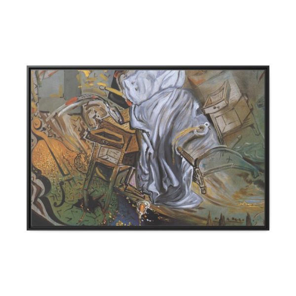 Bed and Two Bedside Tables Ferociously Attacking a Cello by Salvador Dali Framed Canvas