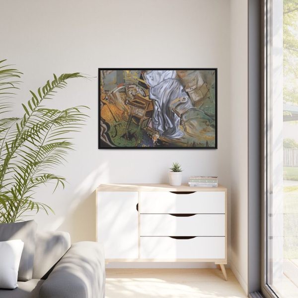 Bed and Two Bedside Tables Ferociously Attacking a Cello by Salvador Dali Framed Canvas