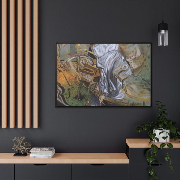 Bed and Two Bedside Tables Ferociously Attacking a Cello by Salvador Dali Framed Canvas