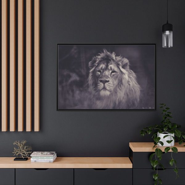 88289-619.jpg Close Up Shot of a Lion's Face in Black and White Framed Canvas