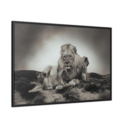 Lion with Cubs Framed Canvas