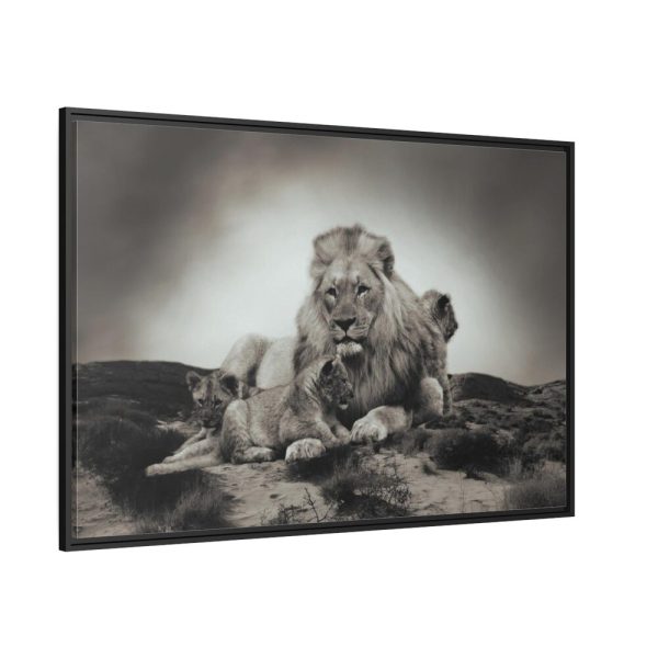 Lion with Cubs Framed Canvas