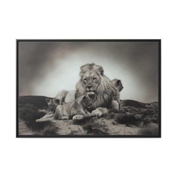 Lion with Cubs Framed Canvas