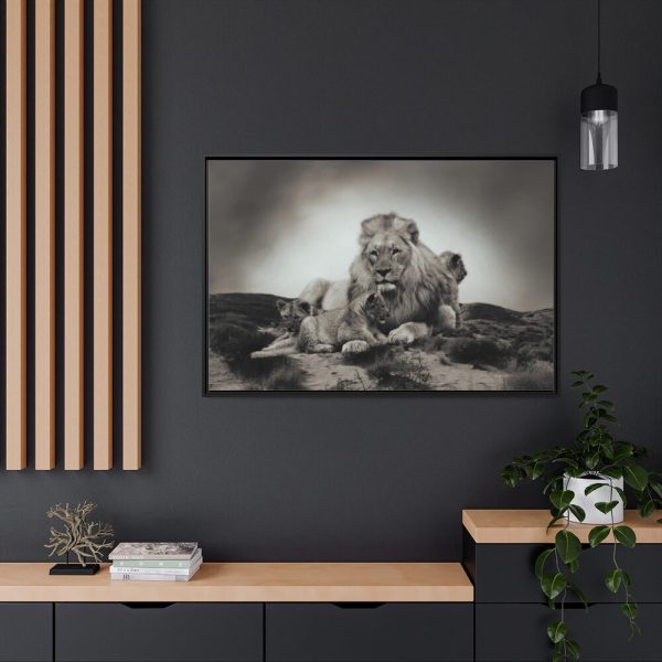 Lion with Cubs Framed Canvas