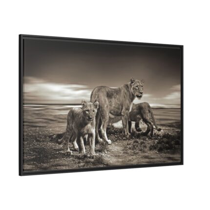 Lioness with Cubs Framed Canvas