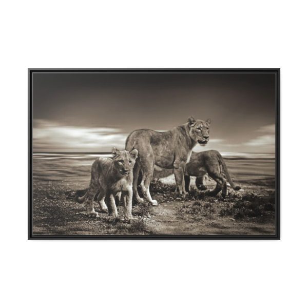 Lioness with Cubs Framed Canvas