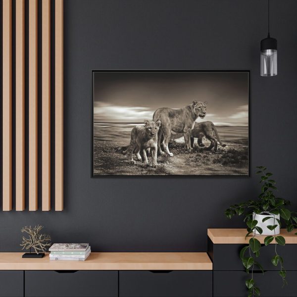Lioness with Cubs Framed Canvas