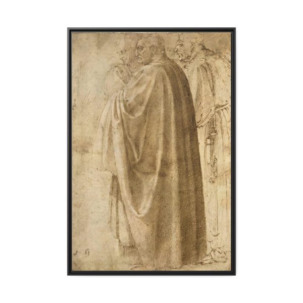 88299-221.jpg Three Standing Men in Wide Cloaks by Michelangelo Buonarroti Framed Canvas