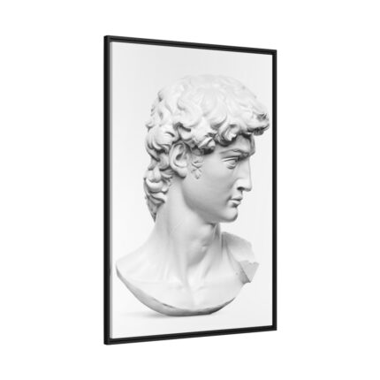 David statue's head by Michelangelo Buonarroti Framed Canvas