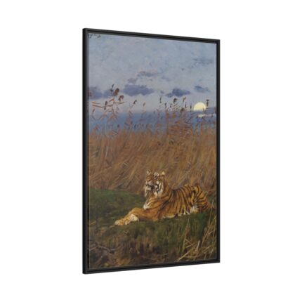 A Tiger Among Rushes In The Moonlight Framed Canvas