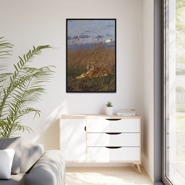 88299-298.jpg A Tiger Among Rushes In The Moonlight Framed Canvas