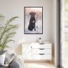 88299-318.jpg Black Dog Sitting on Snow Framed Canvas