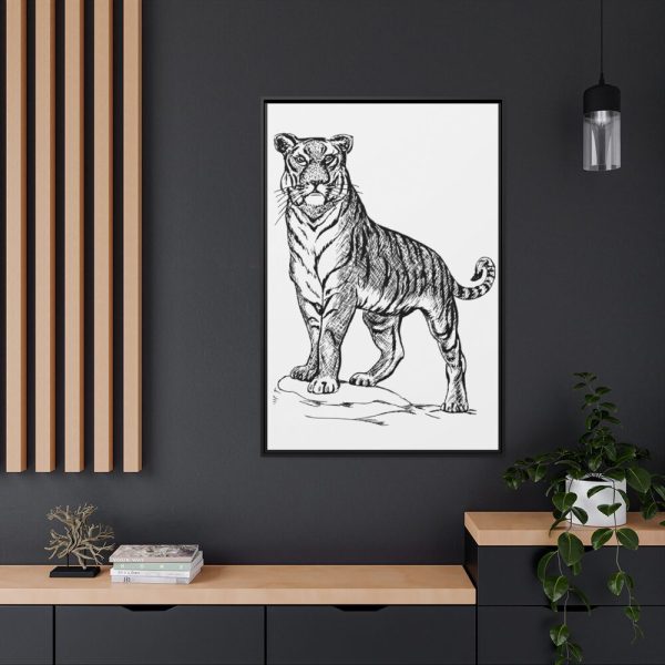 Vintage Tiger Animal Illustration Framed Canvas