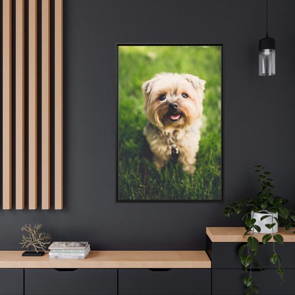 88299-59.jpg Little Puppy on the Grass Framed Canvas
