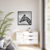 Black-and-White Photo of a Giraffe's Head Framed Canvas