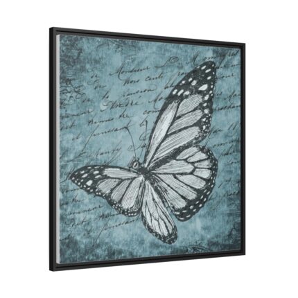 Butterfly Calligraphy Blue Framed Canvas