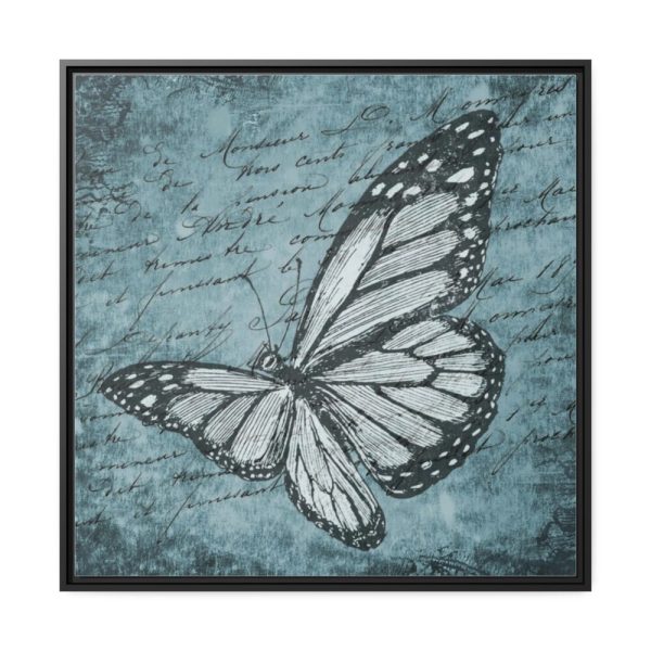 88302-211.jpg Butterfly Calligraphy Blue Framed Canvas