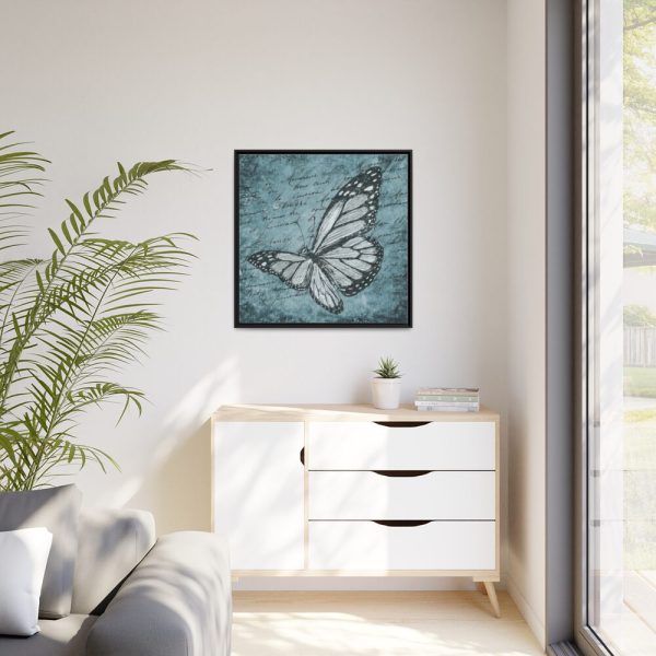 88302-213.jpg Butterfly Calligraphy Blue Framed Canvas