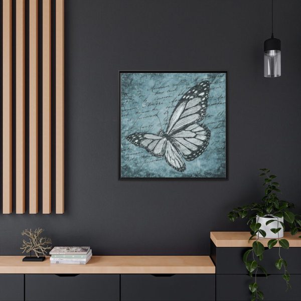 88302-214.jpg Butterfly Calligraphy Blue Framed Canvas