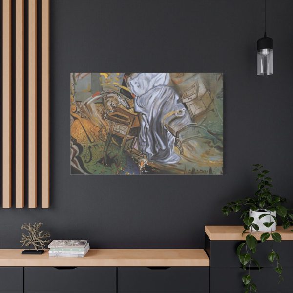 Bed and Two Bedside Tables Ferociously Attacking a Cello by Salvador Dali Standard Canvas