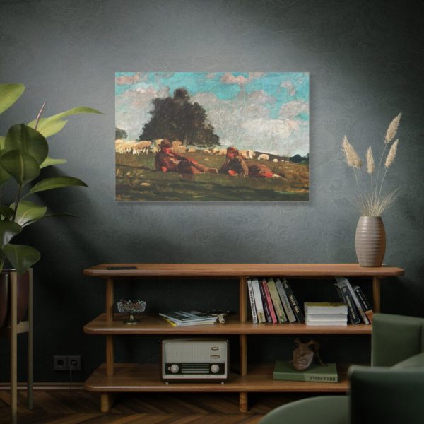 91638-54.jpg Boy and Girl in a Field with Sheep by Winslow Homer Standard Canvas