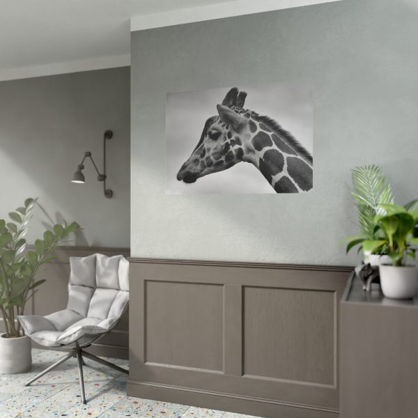 92408-398.jpg Black-and-White Photo of a Giraffe's Head Poster