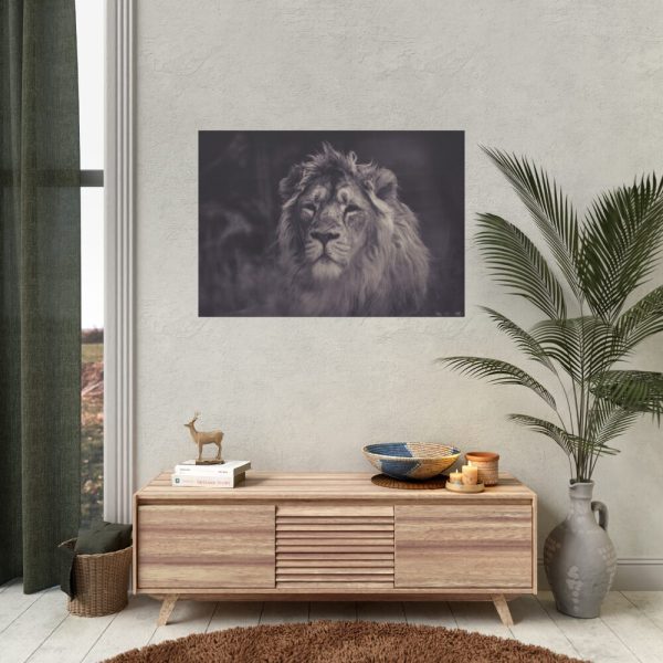 92408-406.jpg Close Up Shot of a Lion's Face in Black and White Poster